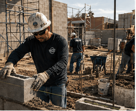 Masonry contractor measuring block work