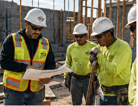 Contractors reviewing construction plans